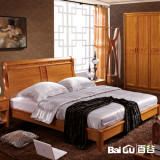 百谷 中式实木家具 田园双人床 YW034 A款标准 1.5米1.8米田园储物双人床