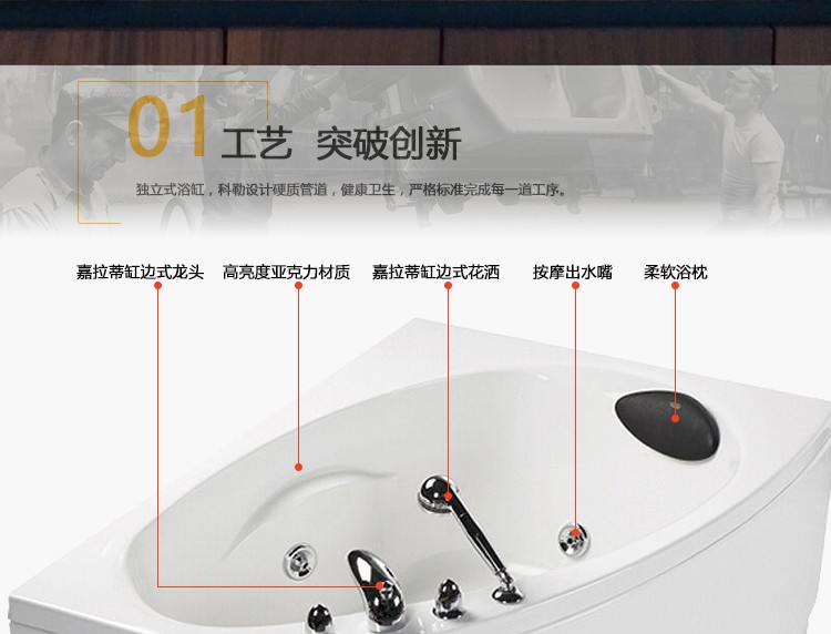 科勒欣比欧1.5米整体按摩浴缸独立按摩浴缸k-1773t/t