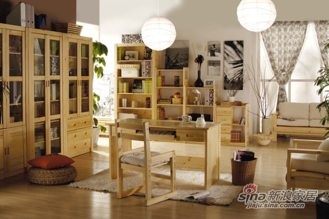 艾森木业名松屋松木书房系列全实木组合书桌