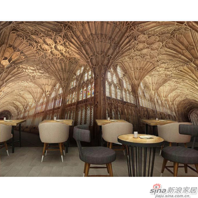 爱乐之城_金黄色欧式建筑空间壁画饭店、咖啡馆壁画背景墙_JCC天洋墙布-1