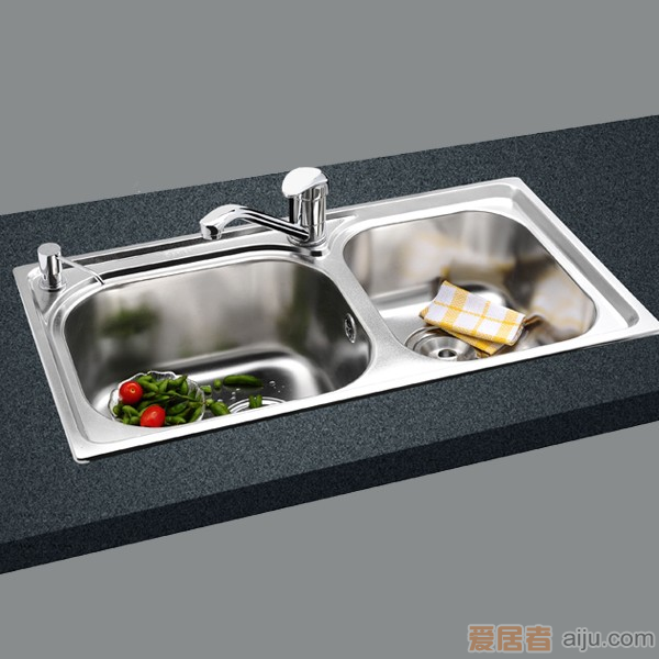 GORLDE优质不锈钢水槽／洗菜池 银莱茵系列2031FL（大小盆）1