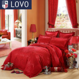 lovo 罗莱家纺出品 床上用品婚庆提花床单被套四件套件大红色