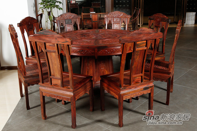红酸枝圆餐桌餐椅组合 -2