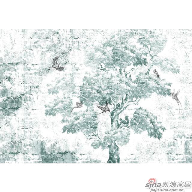 休憩森林_素描笔法描绘的茂密森林壁画自然花鸟背景墙_JCC天洋墙布-2