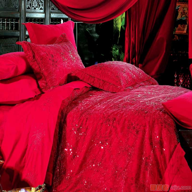 家元素床上用品-相约爱情海（红）十件套（缎）-HQ19000011