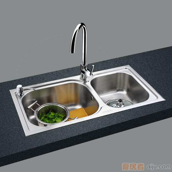 GORLDE优质不锈钢水槽／洗菜池 银莱茵系列2026PL（大小盆）1