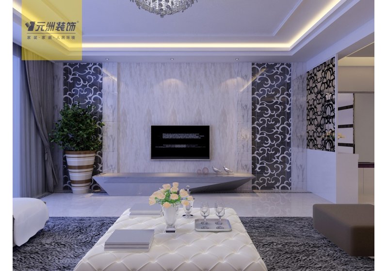 客厅：淡色的墙砖和简单花纹的玻璃板搭配，优雅唯美。