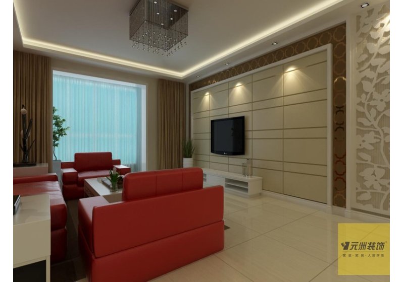 简洁大气的客厅，加上红色跳跃的沙发，给人眼前一亮的感觉