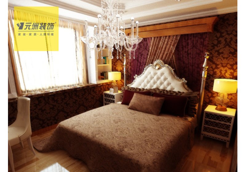 卧室以暗色为主，简洁不繁复，带有中国古典特色的装饰让居室备添浪漫气氛。。 
