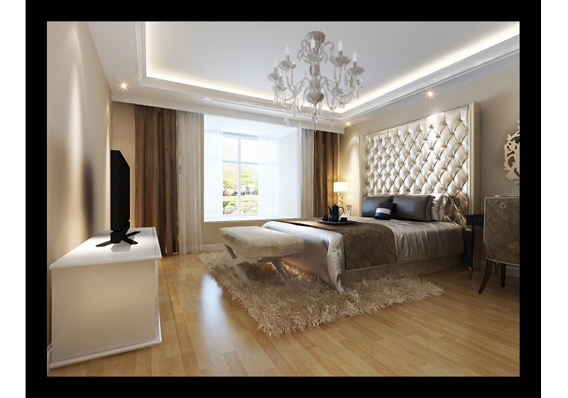 主卧室：有着足够高度的主卧空间，运用软包、壁纸营造温馨舒适的休息区。