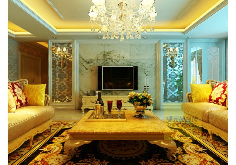 金色的运用使整个客厅空间弥漫着舒适、华贵和优雅的韵味。彰显着品位独到的高雅生活方式。