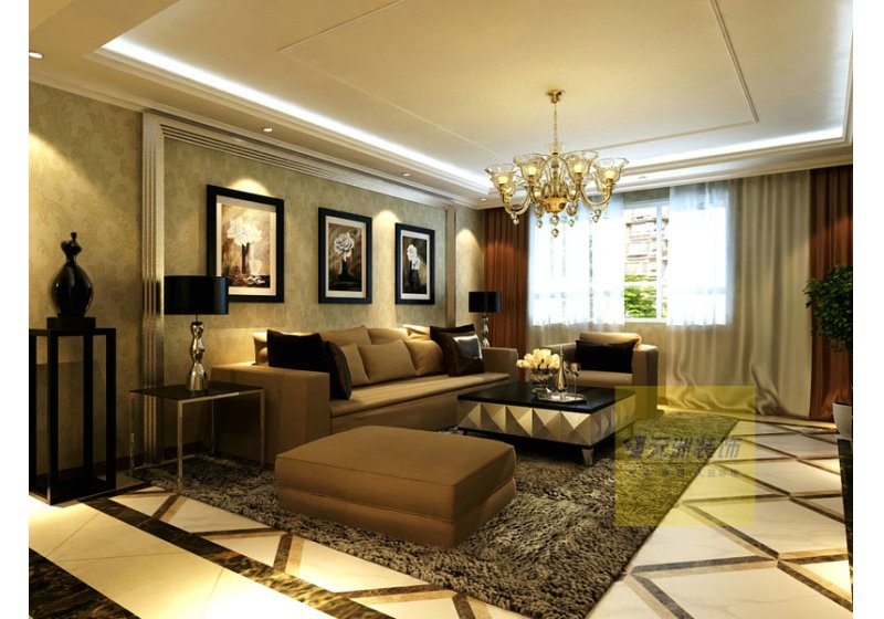客厅地砖斜铺造型，衬托出整个客厅空间的奢华大气。