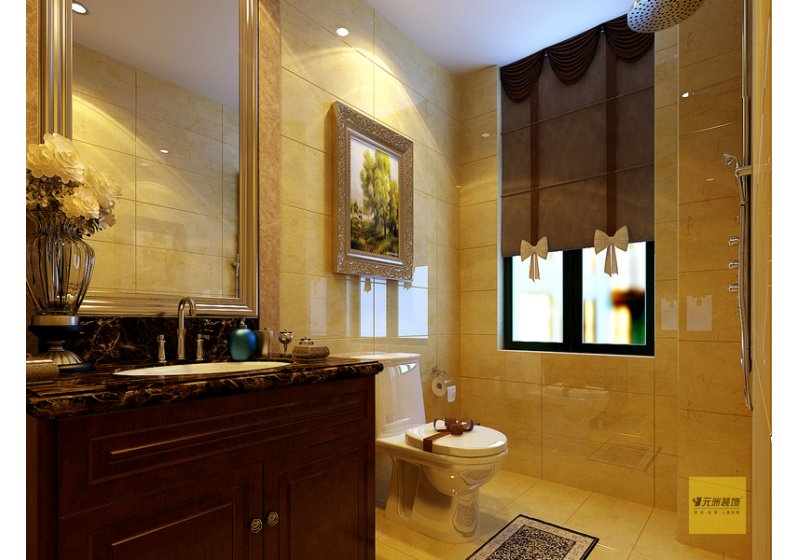 卫生间:用浅米色色瓷砖，使卫生间温暖整洁大方。