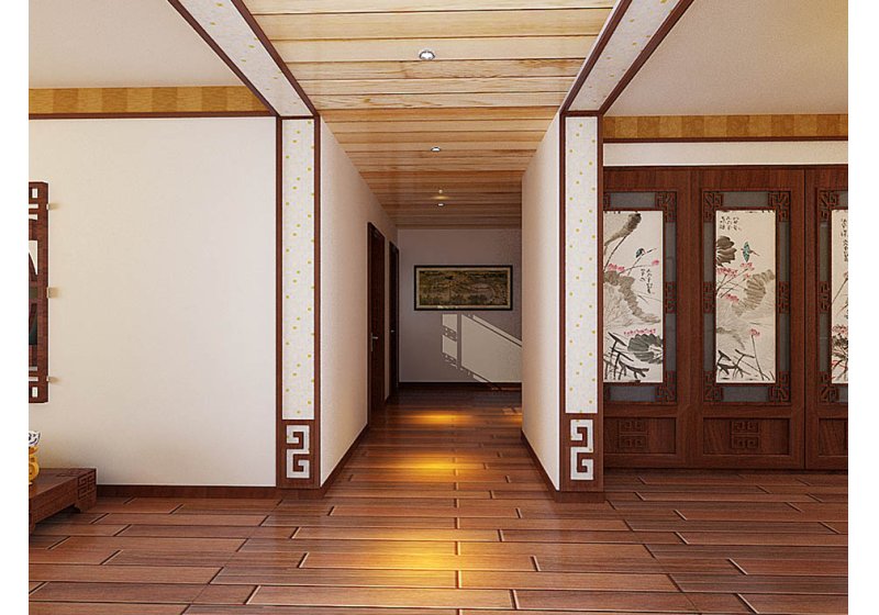 客厅运用带有历史韵味的装饰符号，运用原有的深色木制家具及极少的金属装饰；另外色彩以深褐色，红色和黄色，金色，银等色调相配合；舒适自然的把东方味道发挥的淋漓尽致，看似随意却又经得起时间推敲。通过简洁大方的造型营造出富有生命力和文化内涵的居室空间。
