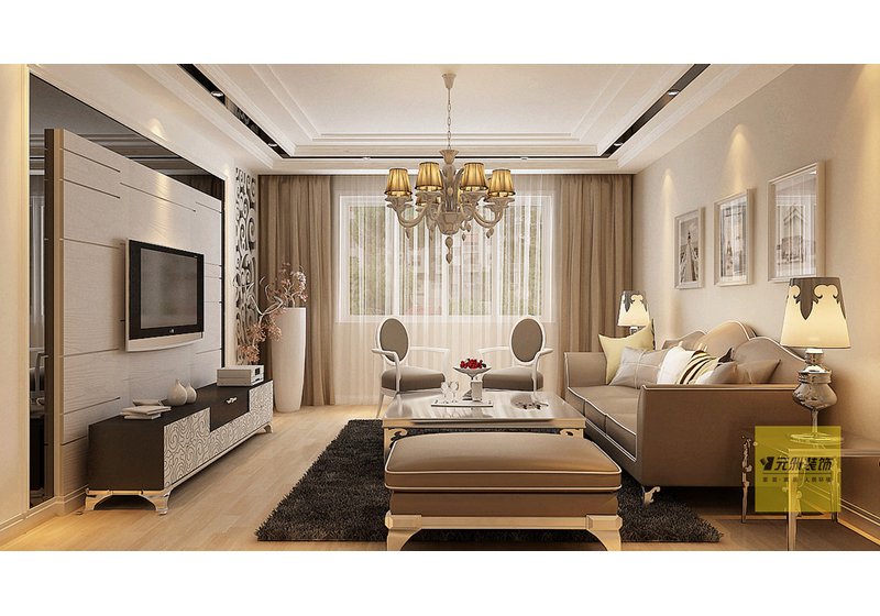 客厅：客厅比较中规中矩，只是再加上中性沙发的相映衬，整个空间看上去既体现出现代时尚的感觉，又不会过于生硬。