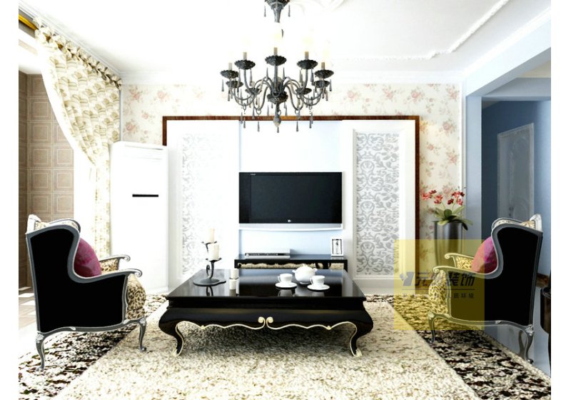 客厅主要营造出高贵典雅的气氛，主要以轻装修、重装饰的手法。