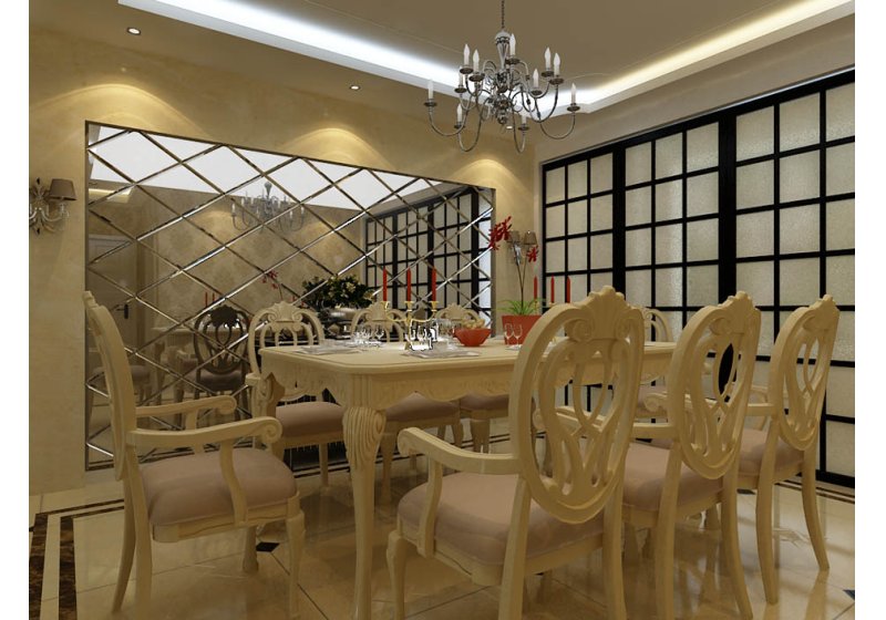 餐厅用了大面积的镜面，让整个空间通明亮。