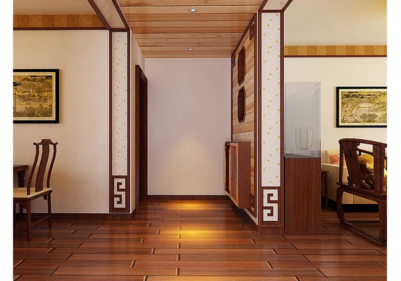 客厅运用带有历史韵味的装饰符号，运用原有的深色木制家具及极少的金属装饰；另外色彩以深褐色，红色和黄色，金色，银等色调相配合；舒适自然的把东方味道发挥的淋漓尽致，看似随意却又经得起时间推敲。通过简洁大方的造型营造出富有生命力和文化内涵的居室空间。