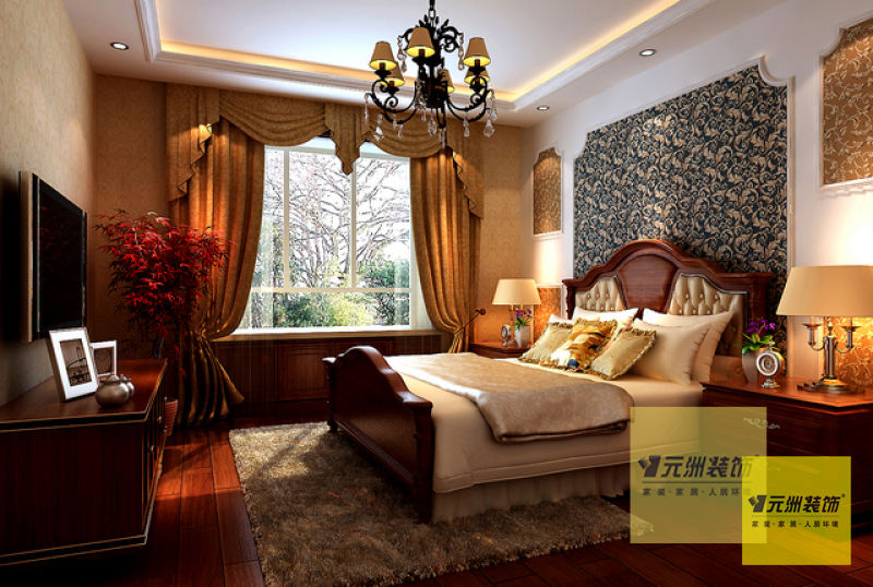 卧室：壁纸结合石膏线，勾画出床头的背景墙。