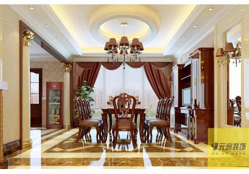 古典欧式壁纸等硬装设计与家具在色彩、质感及品味上，完美地融合在一起。凸显出古典欧式雍容大气的家居效果。