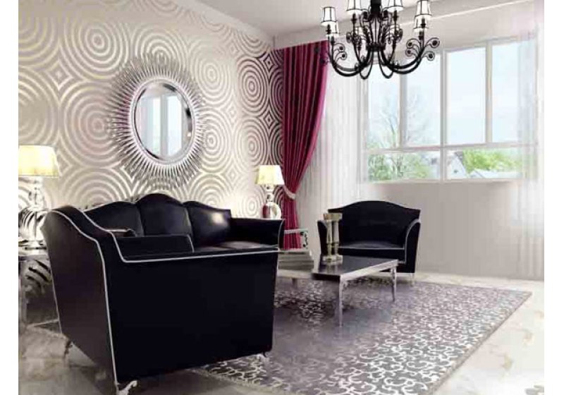 地板的设计和沙发后面的墙面花色颜色一致，交相辉映，没有一丝凌乱感。