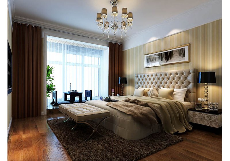 高大软包的床头，让卧室暗显尊贵，整体色调运用了灰色和白色，简单统一。