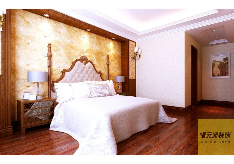主卧室的效果，简单的欧式风格，温馨的环境色，给人很舒服的感觉.