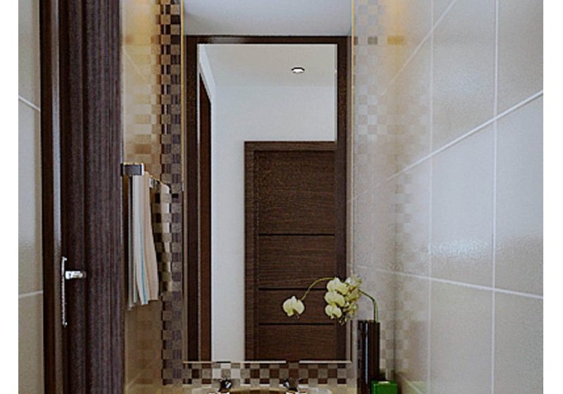 湿分区的客卫，依旧延续了清新自然的设计主笔。依旧是马赛克材质的使用，设计师化浓转淡，以米色系倾情点缀，搭配室内整体的天然材质瓷砖，突显出卫浴间的精致。 