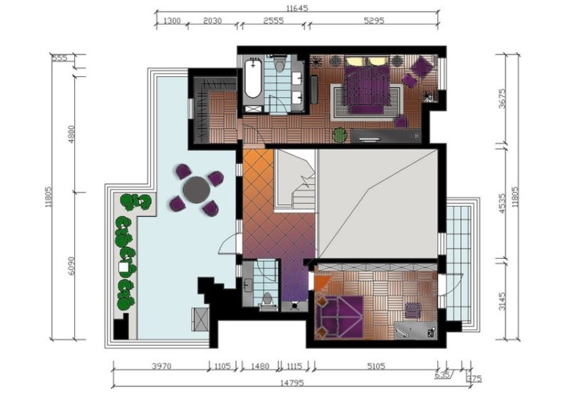 本户型为跃层结构，此图为2楼，主卧室改成一个整体套件，方便业主生活