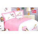法诺雅床上用品四件套儿童卡通淑女粉红色童屋绣